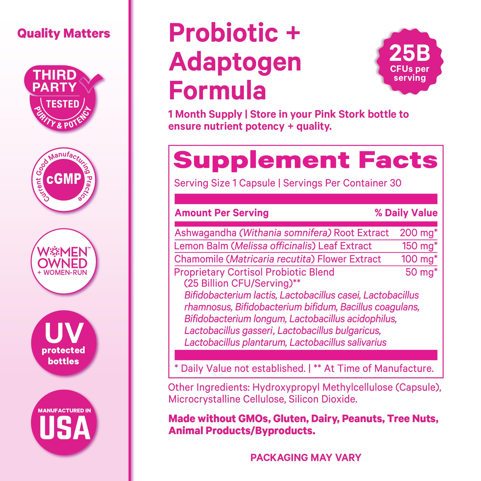 Pink Stork Cortisol Probiotic UV-protected packaging