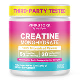 Pink Stork Creatine Monohydrate Powder front view with packaging