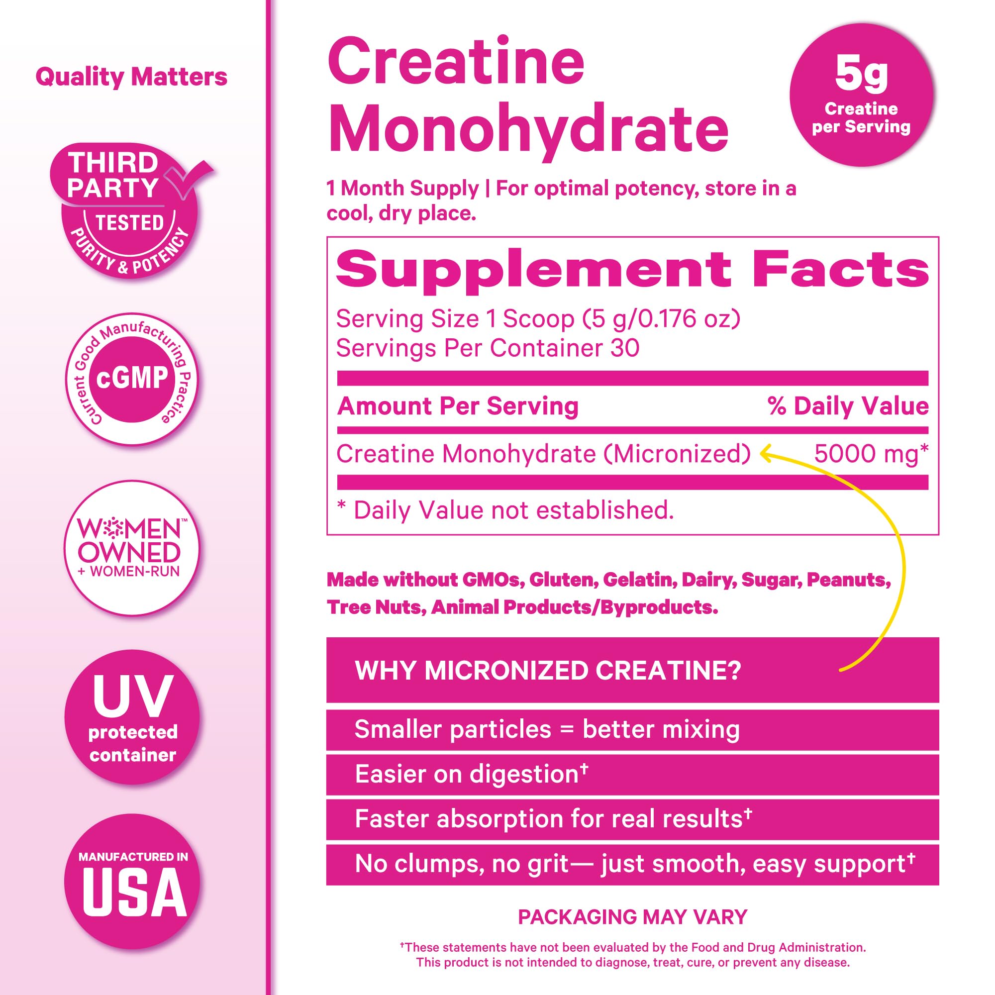 Pink Stork Creatine Monohydrate Powder on a kitchen counter