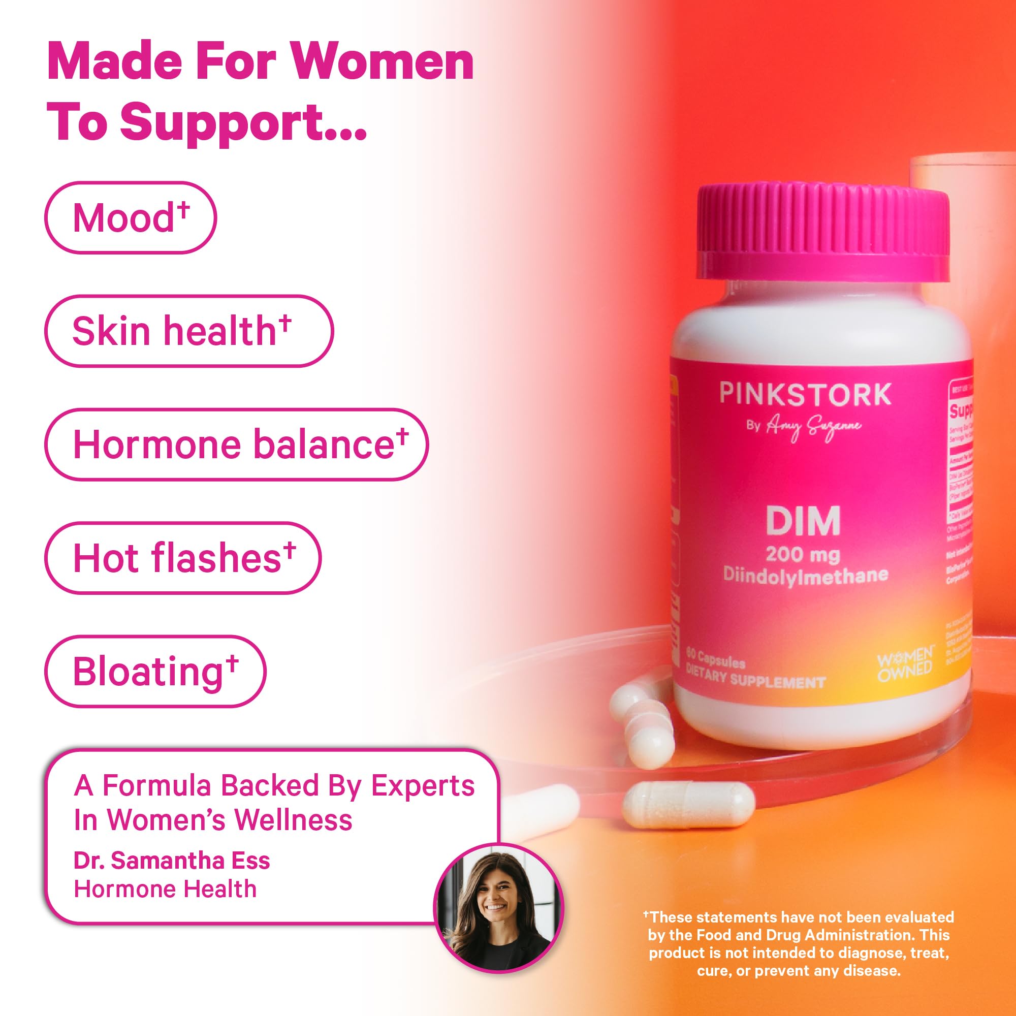 Pink Stork DIM Supplement 200mg 60 Capsules with Black Pepper