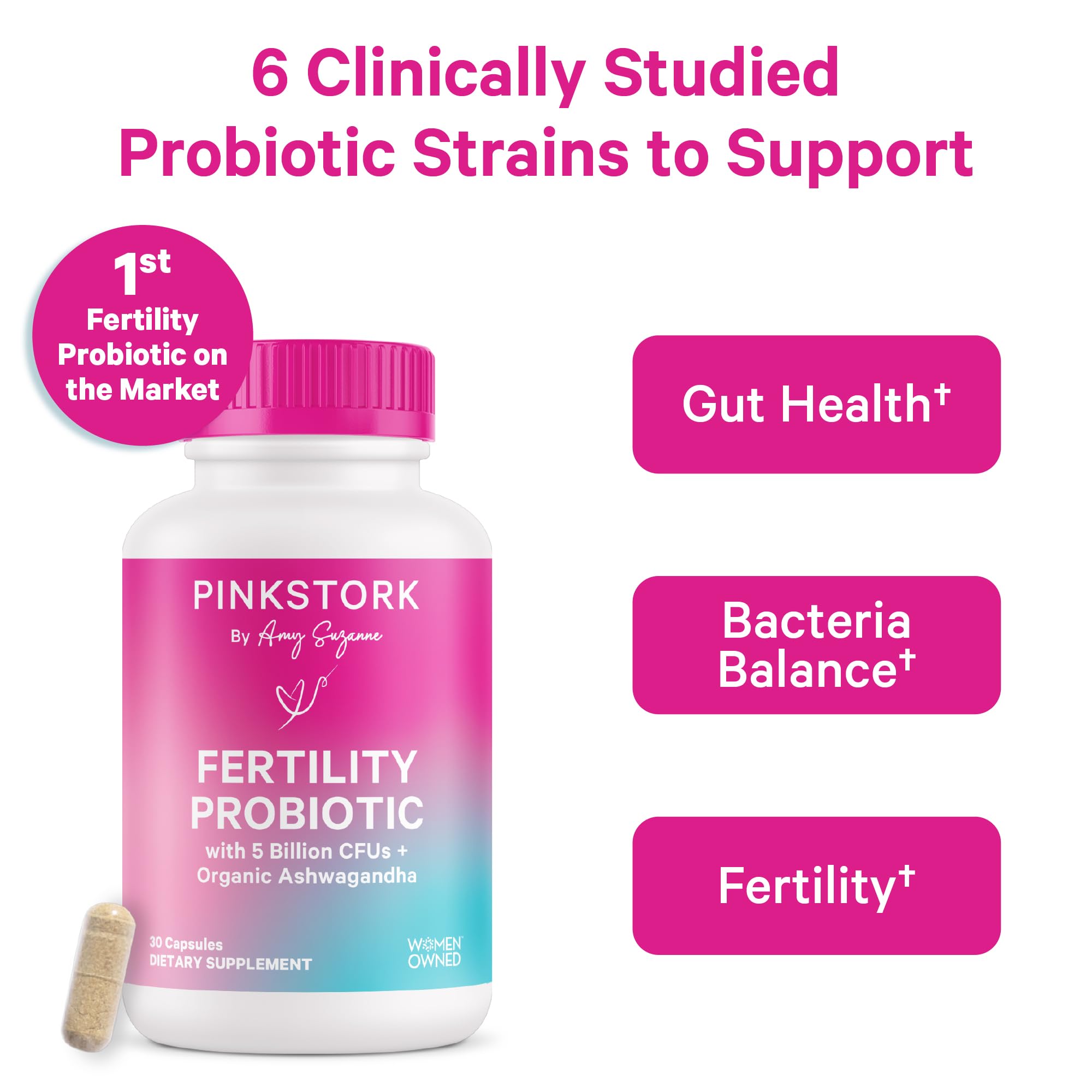 Pink Stork Fertility Probiotic Supplement bottle back view