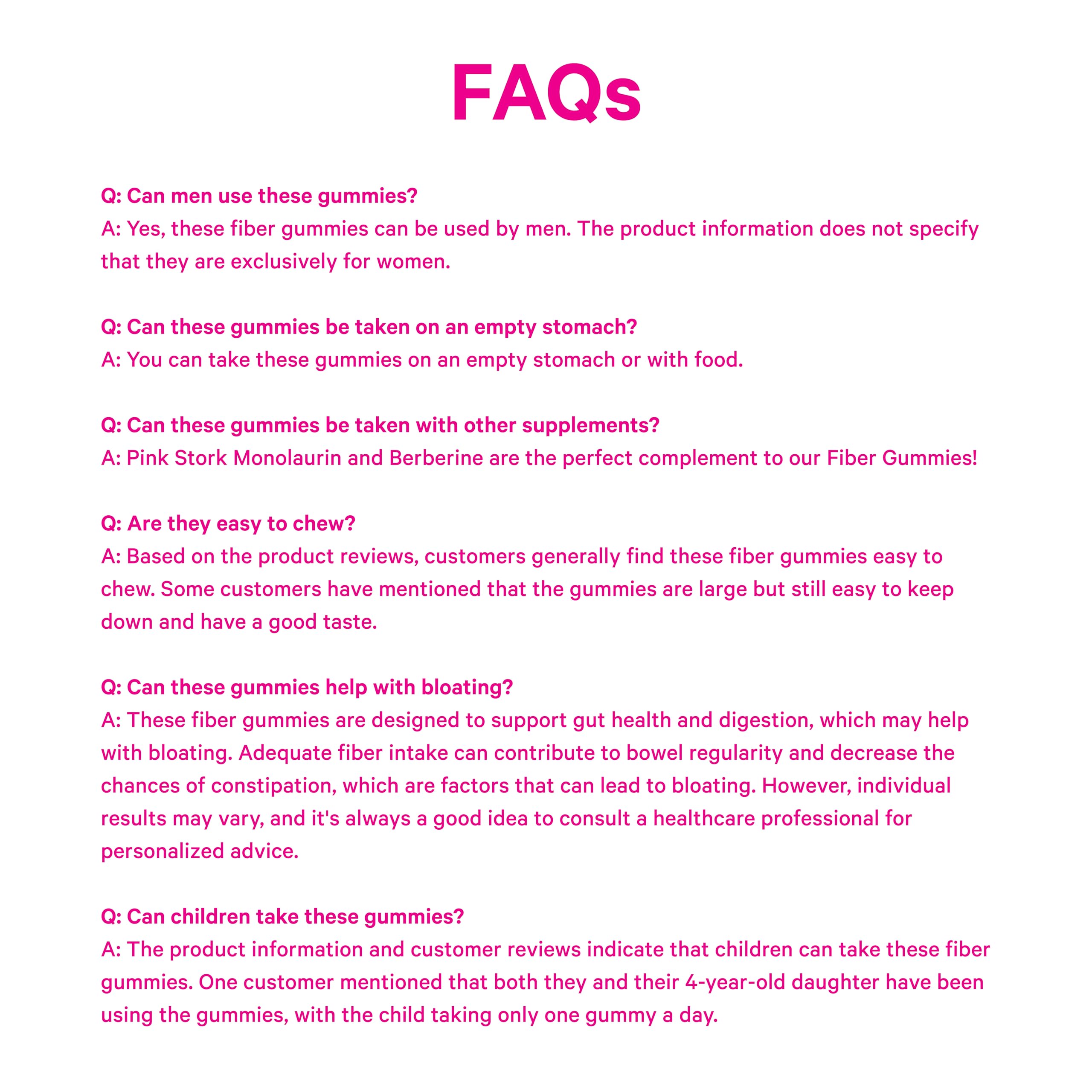 Pink Stork Fiber Gummies nutritional information
