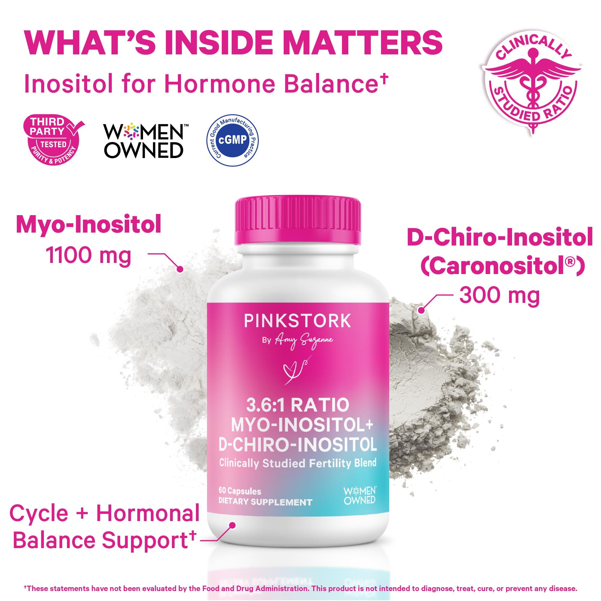 Pink Stork Inositol Supplement bottle with label