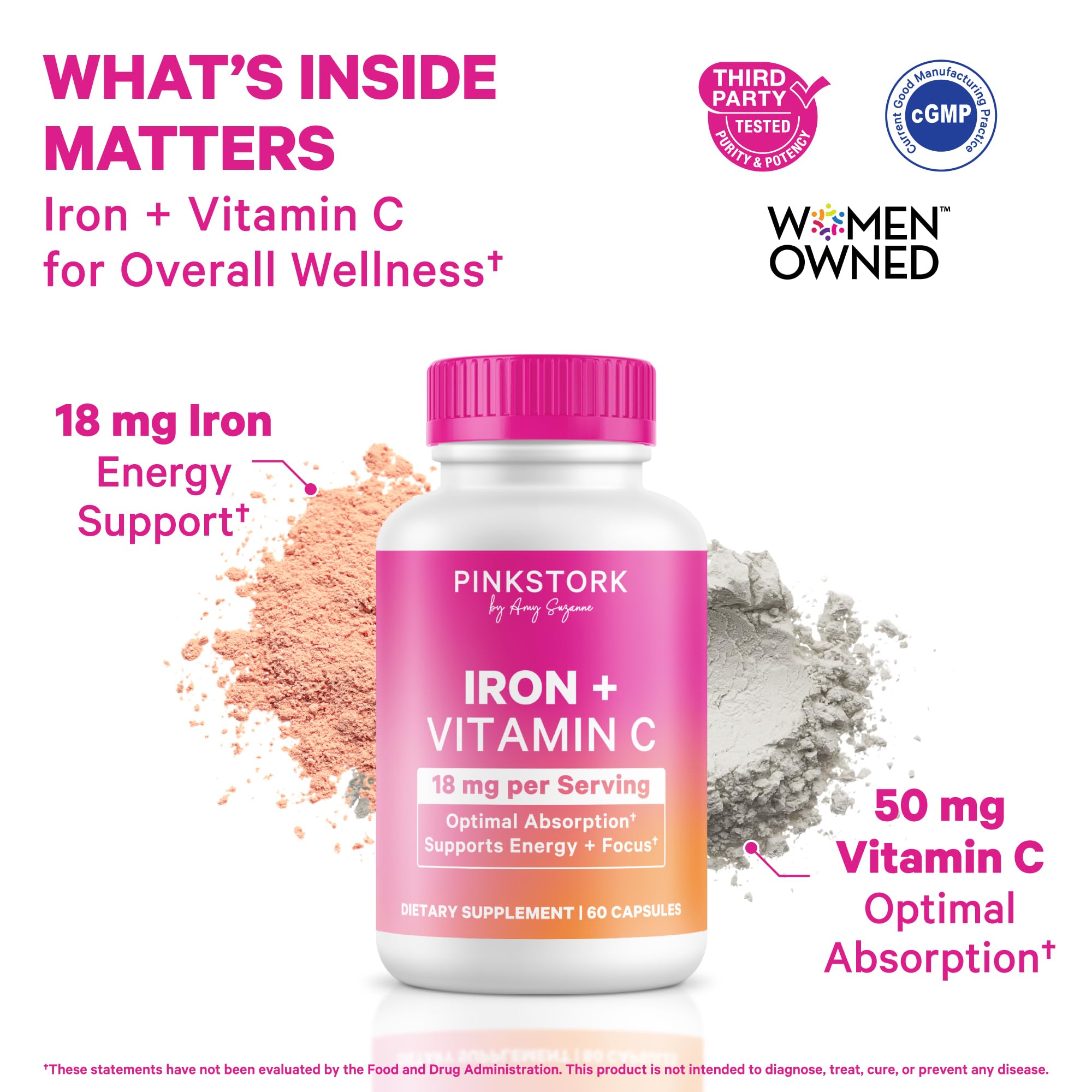 Pink Stork Iron Supplement bottle with label