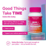 Pink Stork Iron Supplement on a wooden table