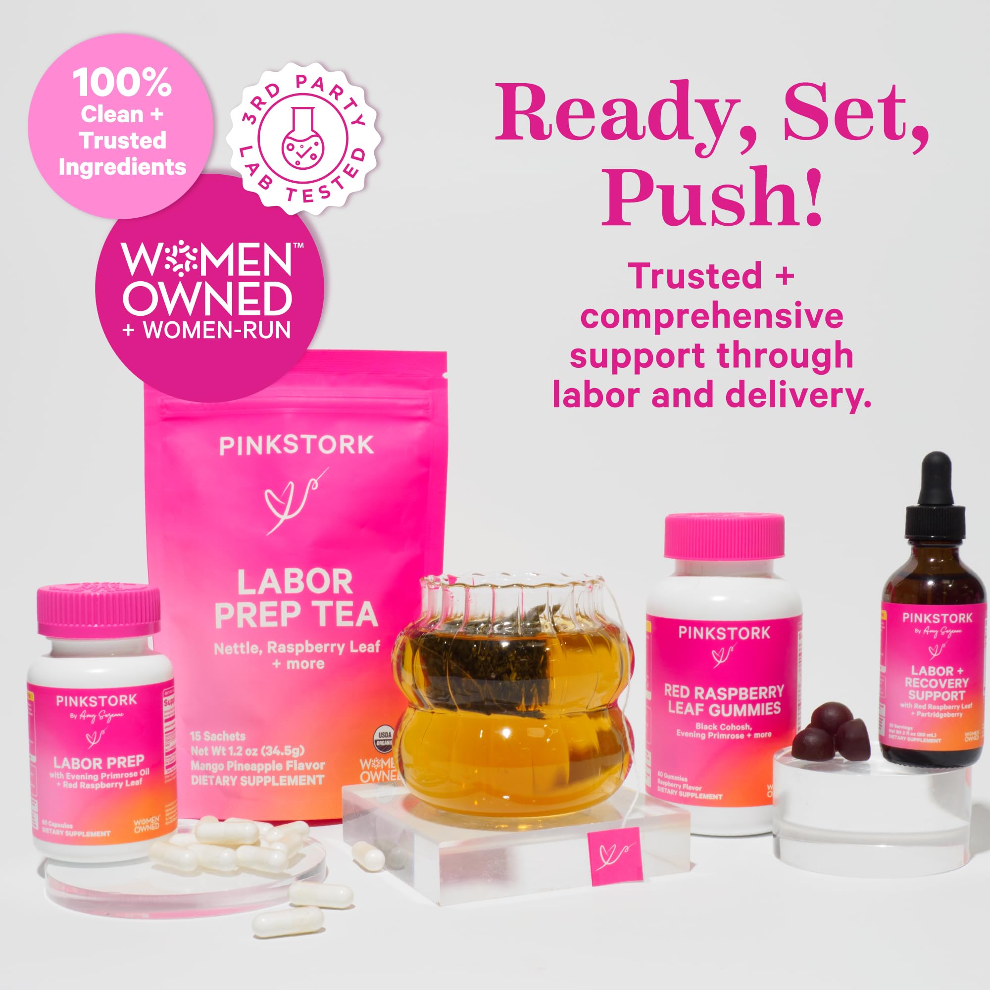 Pink Stork Labor Prep Evening Primrose Oil Capsules on a wooden table