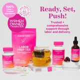 Pink Stork Labor Prep Evening Primrose Oil Capsules on a wooden table