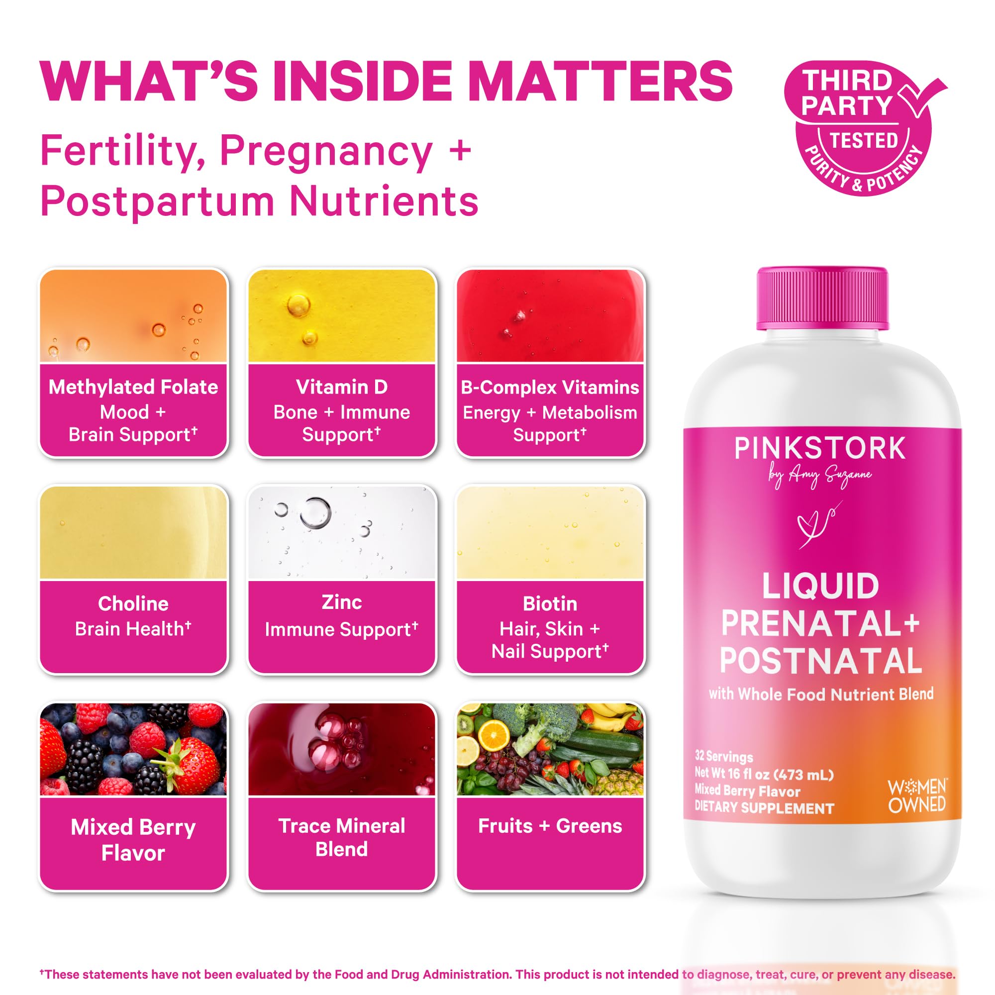 Pink Stork Liquid Prenatal Multivitamin bottle with cap