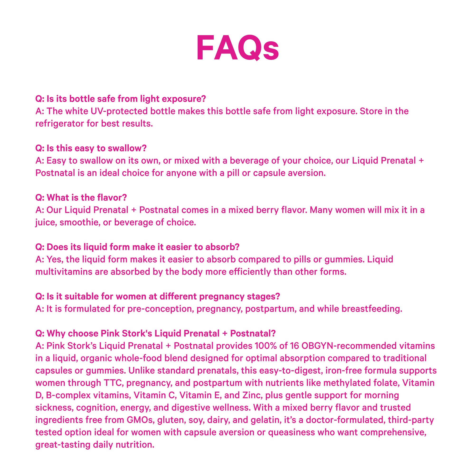 Pink Stork Liquid Prenatal Multivitamin packaging details