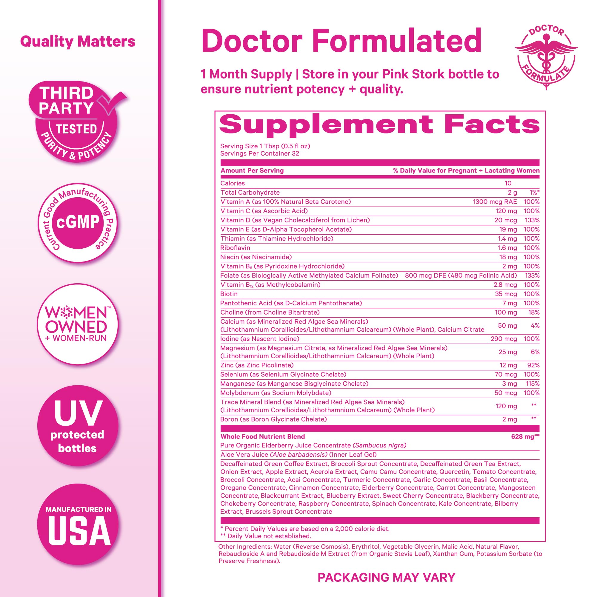 Pink Stork Liquid Prenatal Multivitamin with fresh ingredients