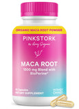 Pink Stork Maca Root Capsules front view with packaging