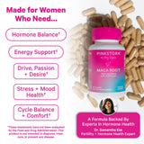 Pink Stork Maca Root Capsules opened bottle with capsules