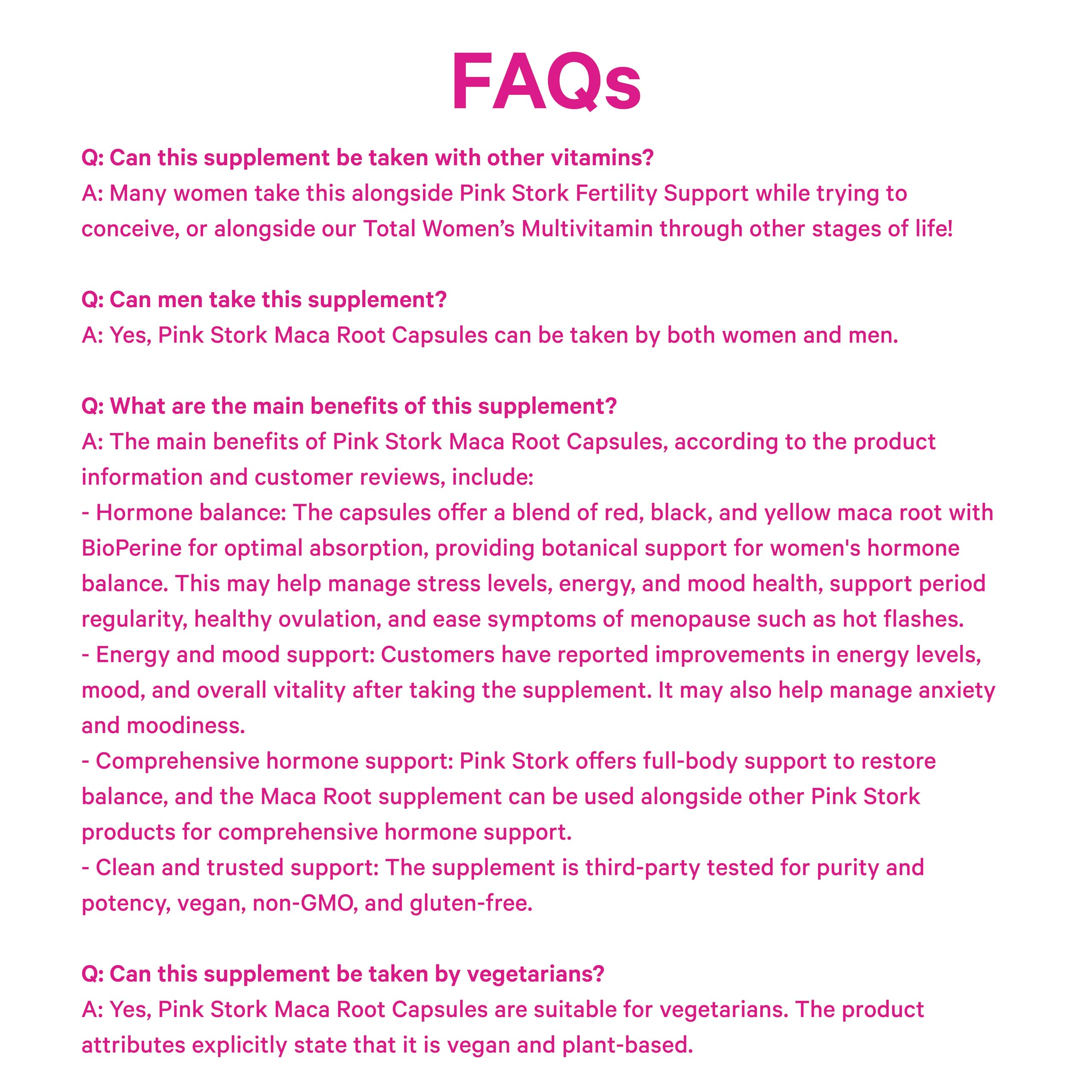 Pink Stork Maca Root Capsules packaging back view