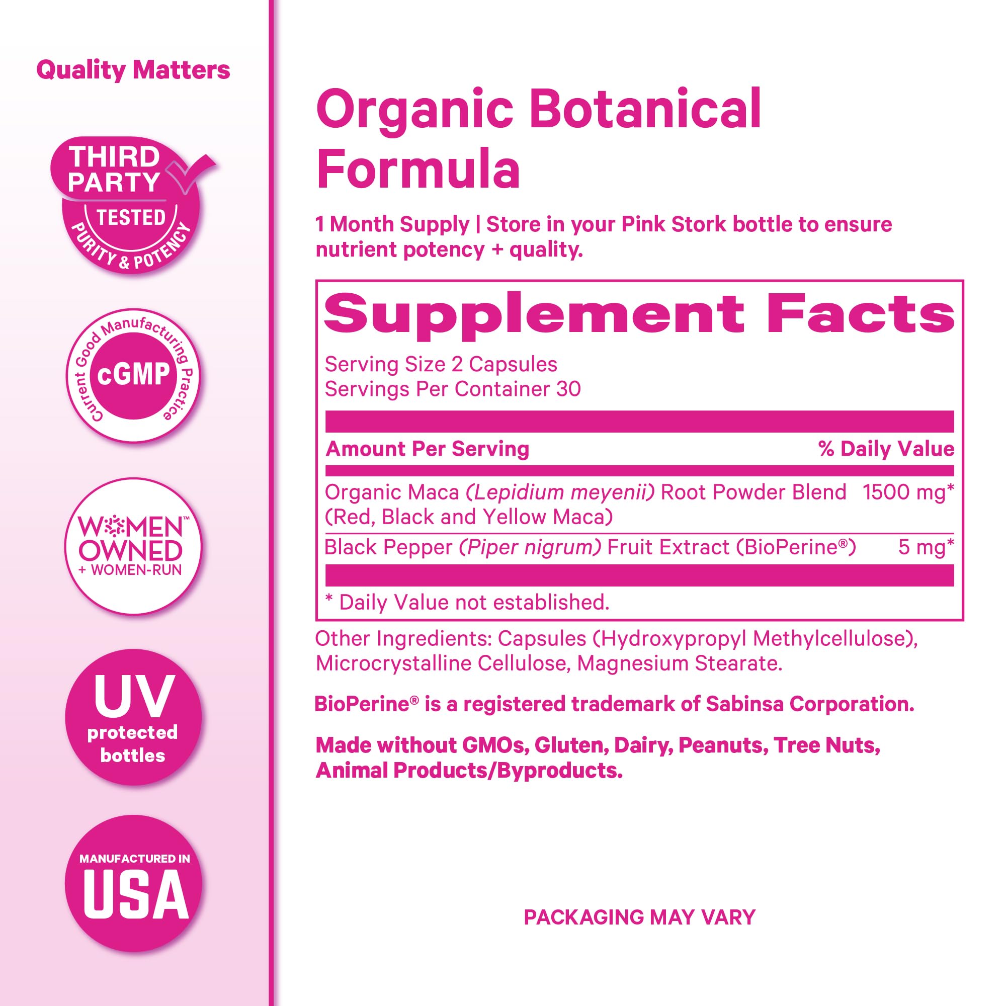Pink Stork Maca Root Capsules with lifestyle background