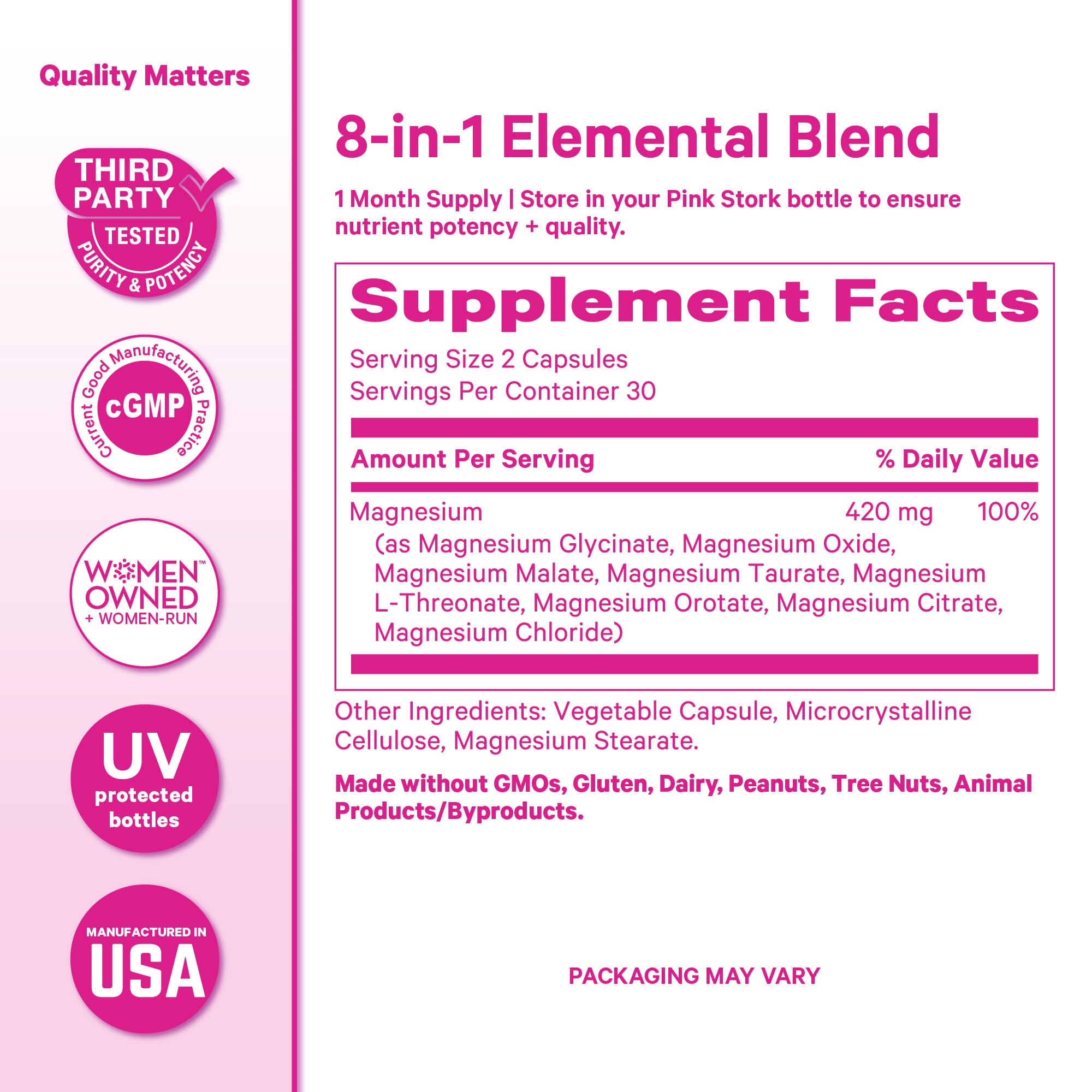 Pink Stork Magnesium Complex 420mg with a glass of water