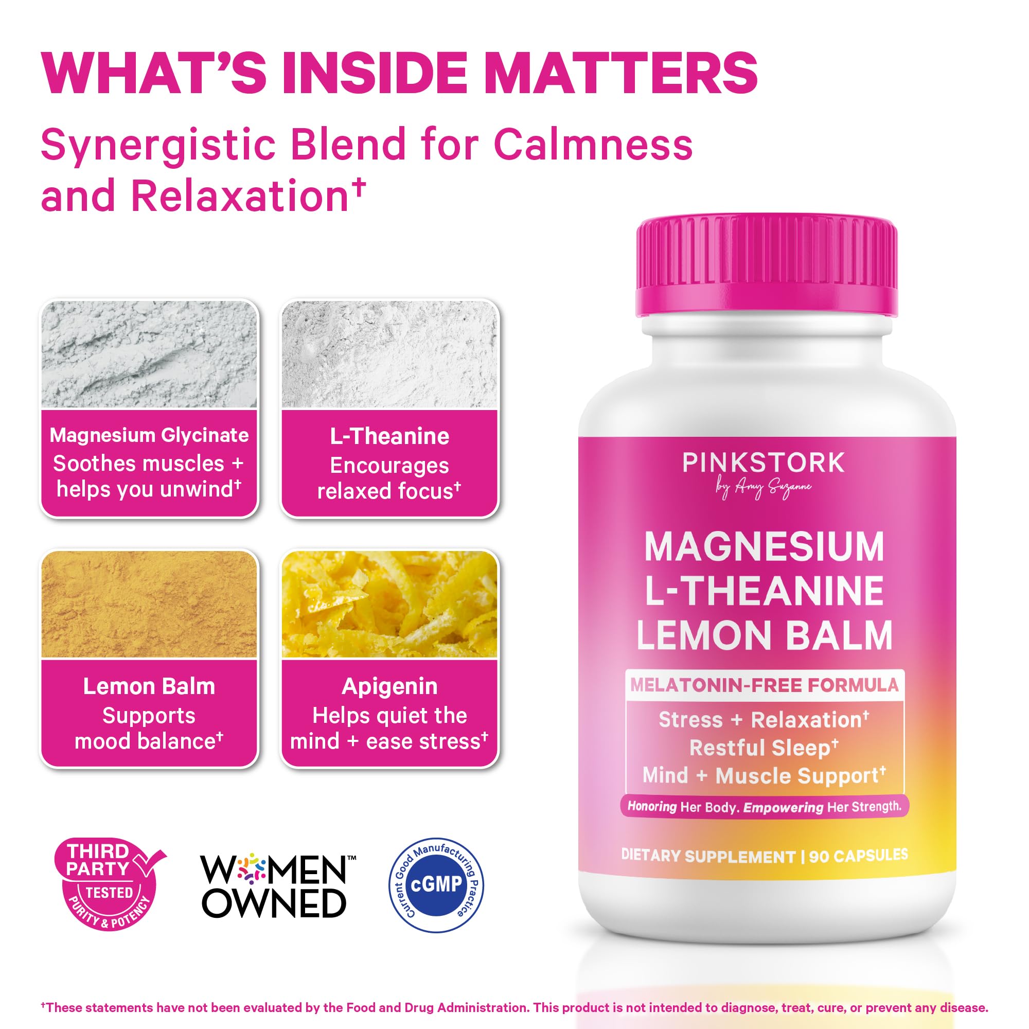 Pink Stork Magnesium Glycinate 90 Capsules side view