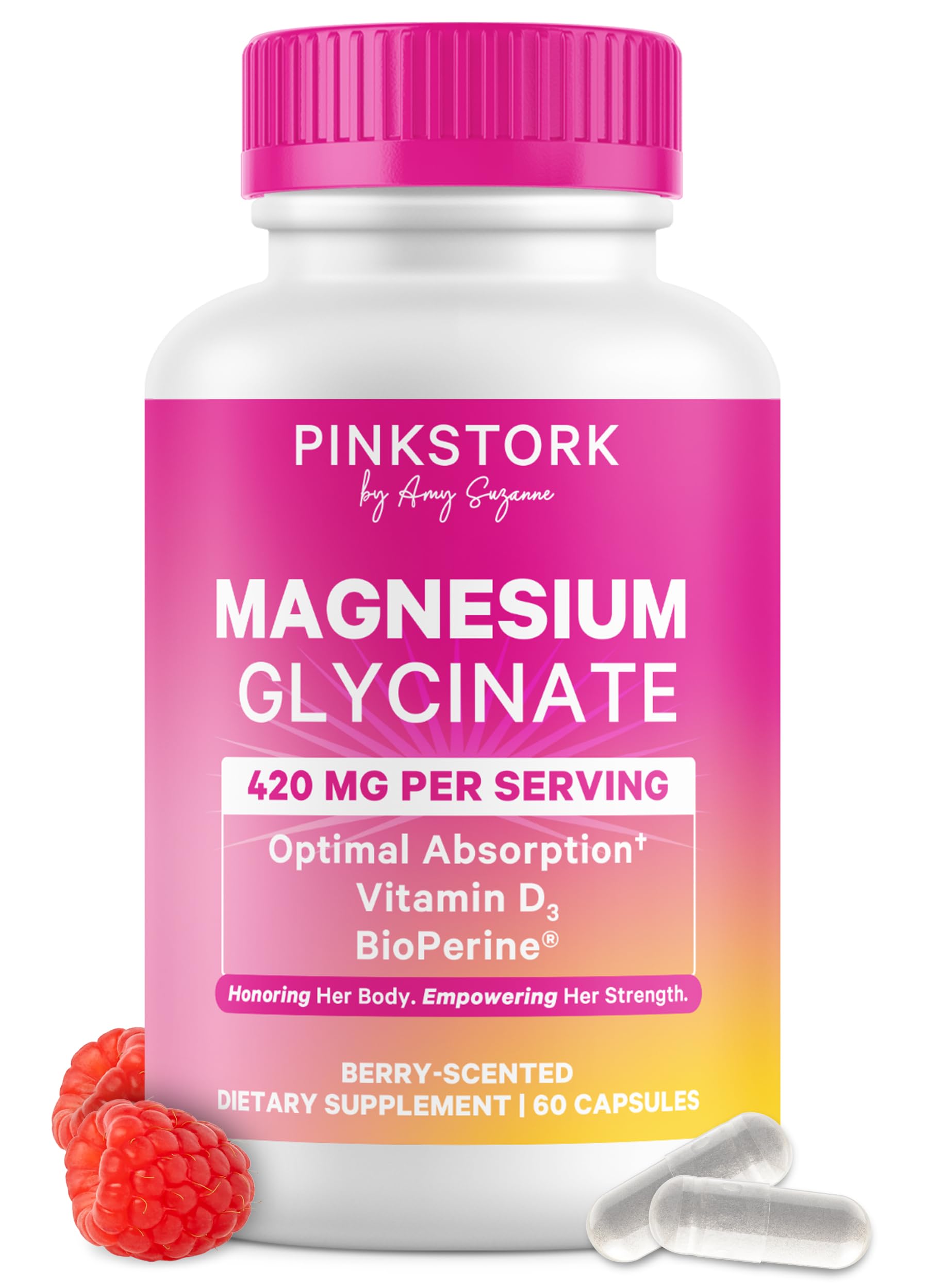 Pink Stork Magnesium Glycinate Capsules 60 count front view