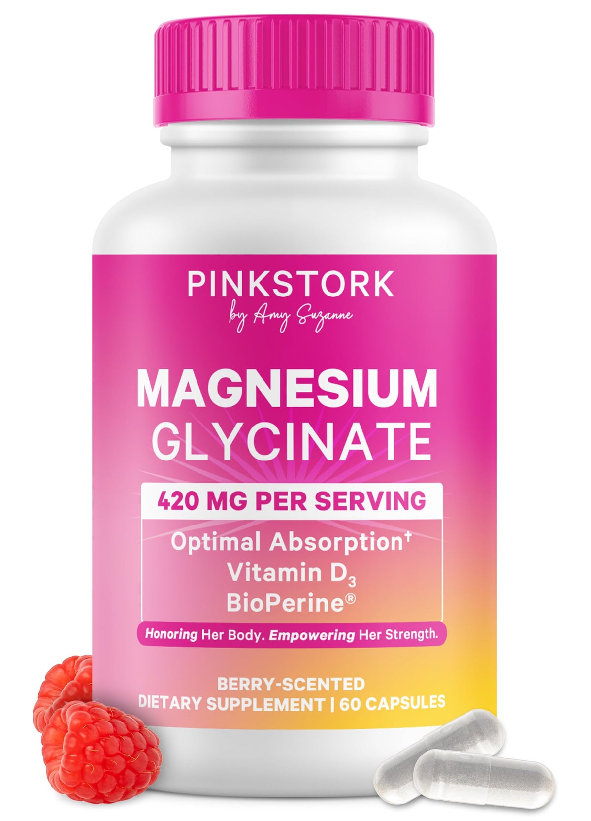 Pink Stork Magnesium Glycinate Capsules 60 count front view