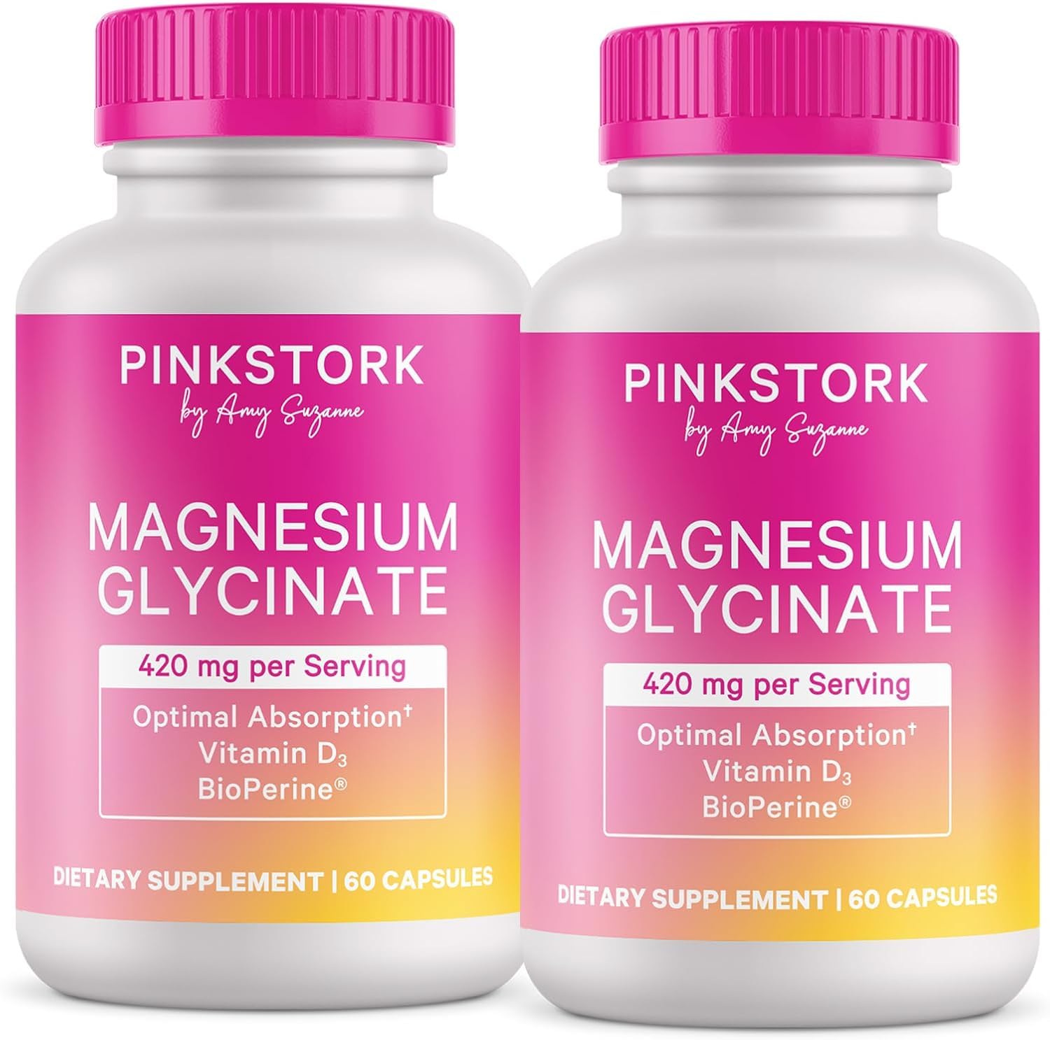 Pink Stork Magnesium Glycinate Capsules 60 count front view