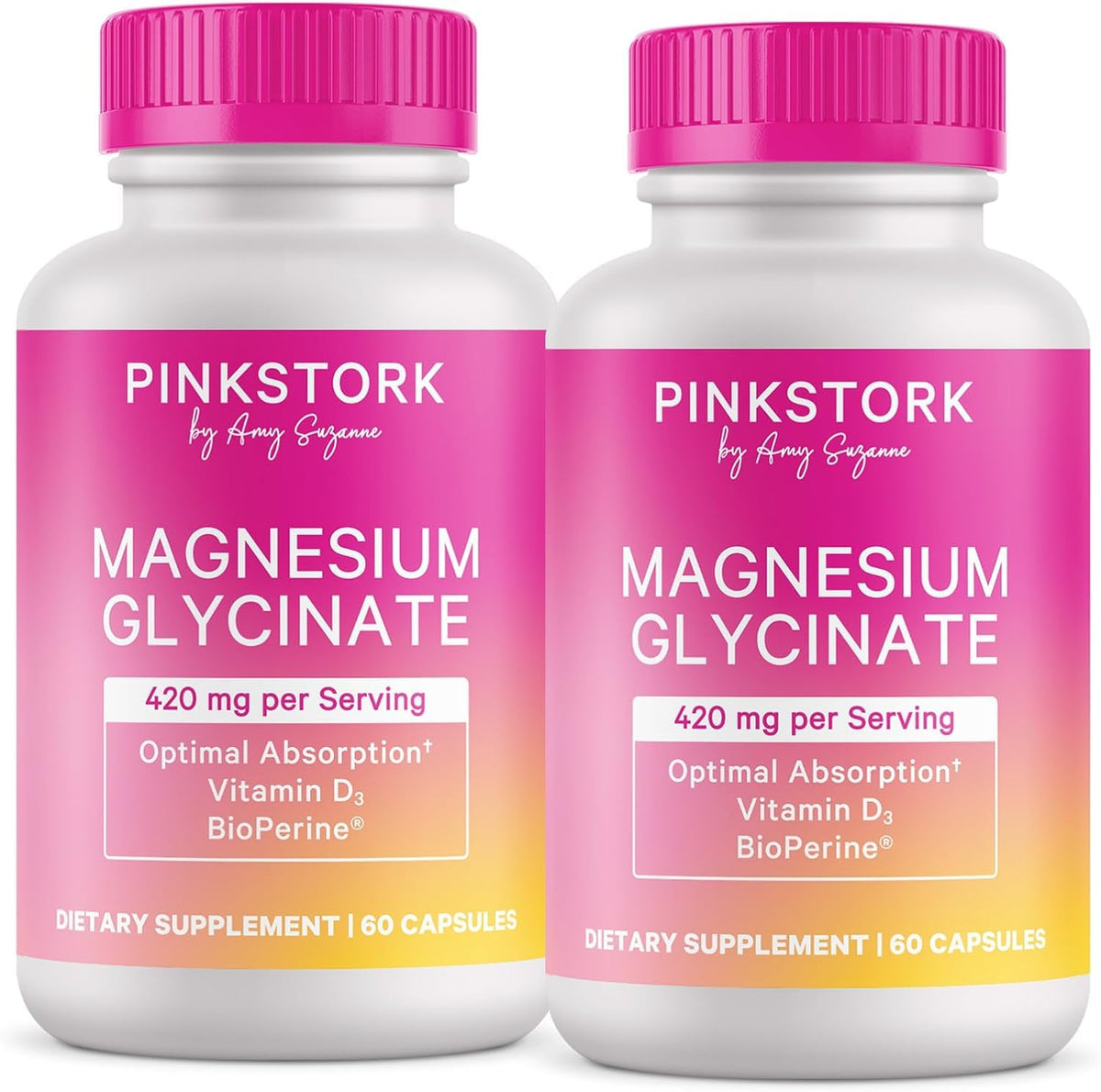 Pink Stork Magnesium Glycinate Capsules 60 count front view