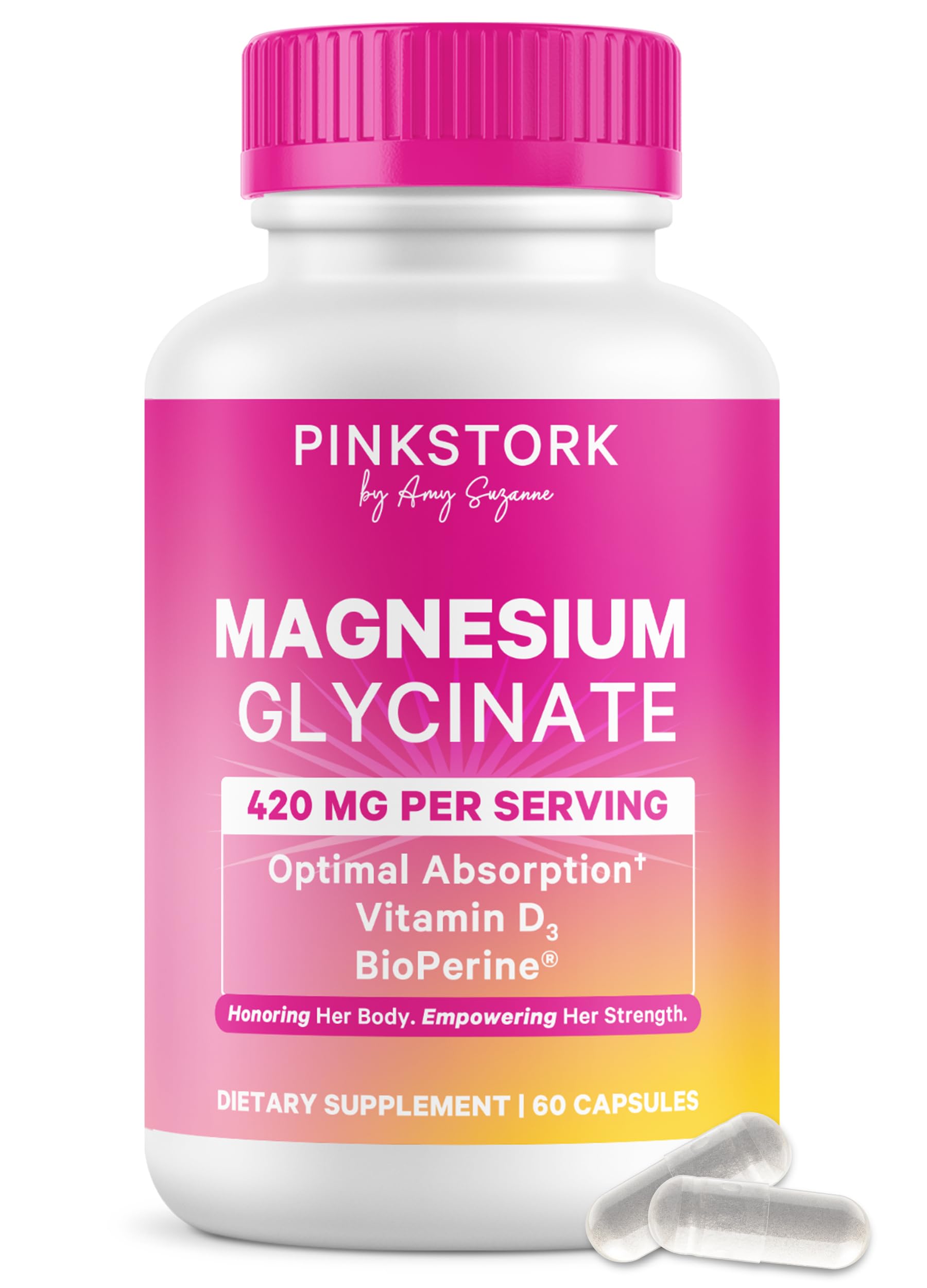 Pink Stork Magnesium Glycinate Capsules 60 count front view