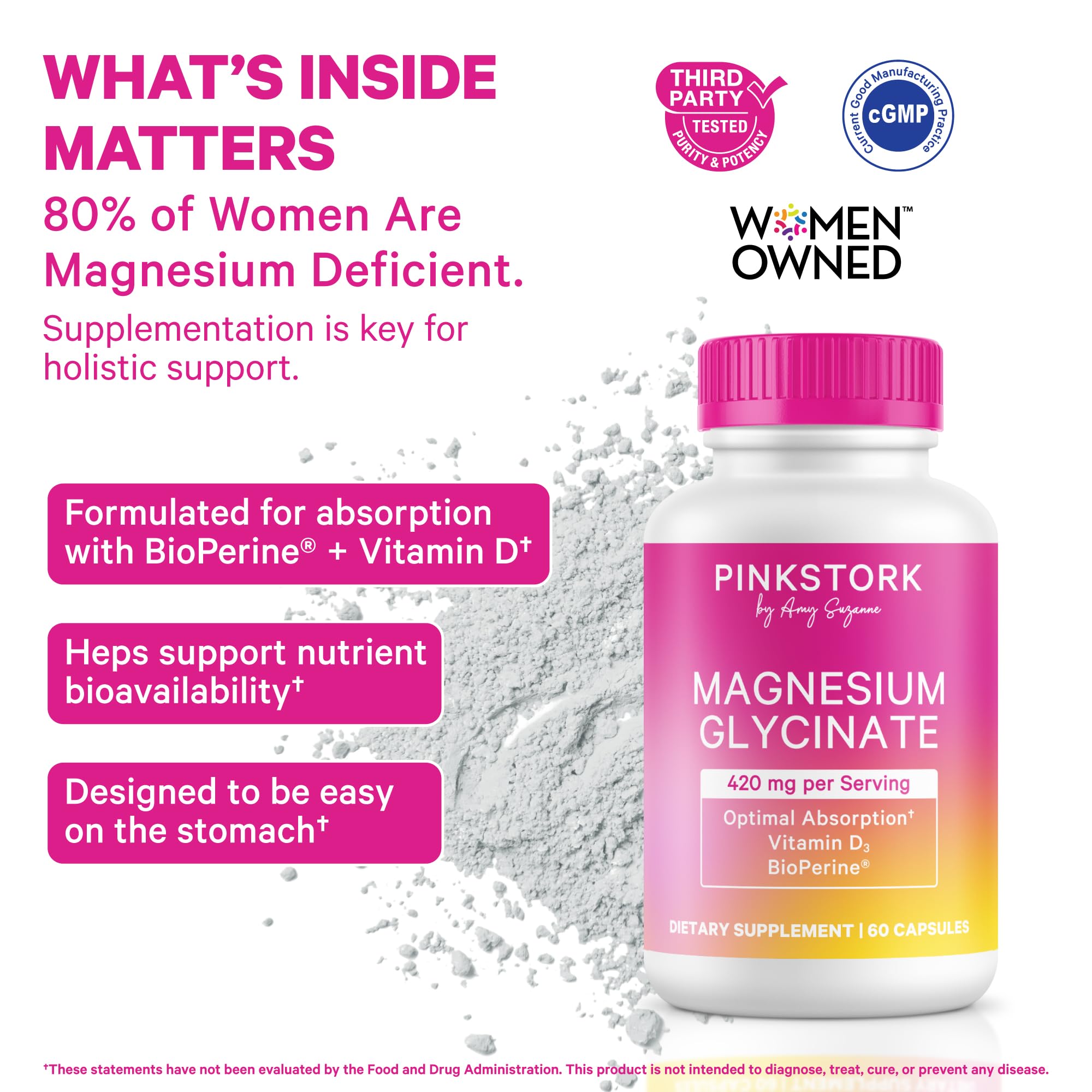 Pink Stork Magnesium Glycinate Capsules bottle with label