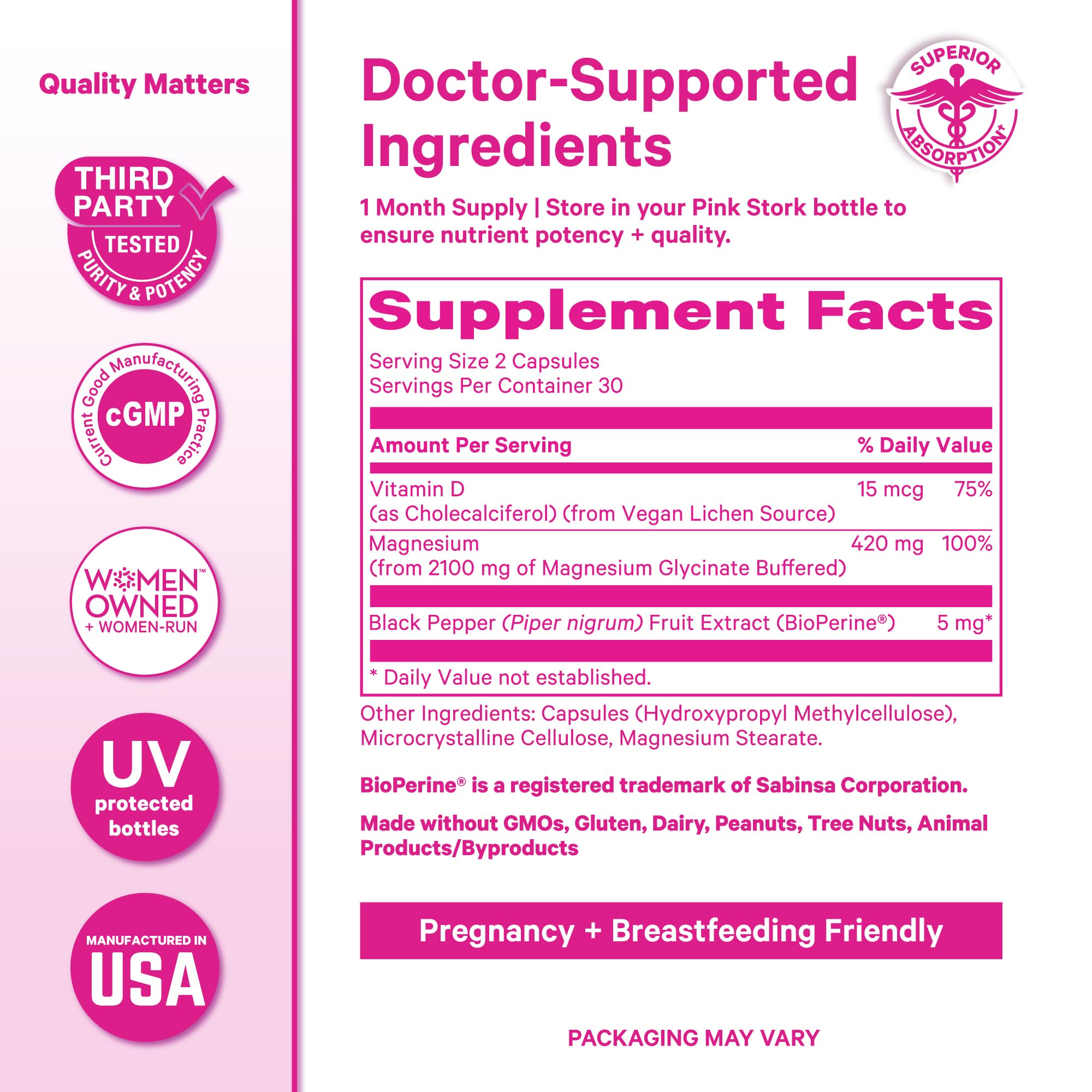Pink Stork Magnesium Glycinate Capsules close-up of capsules