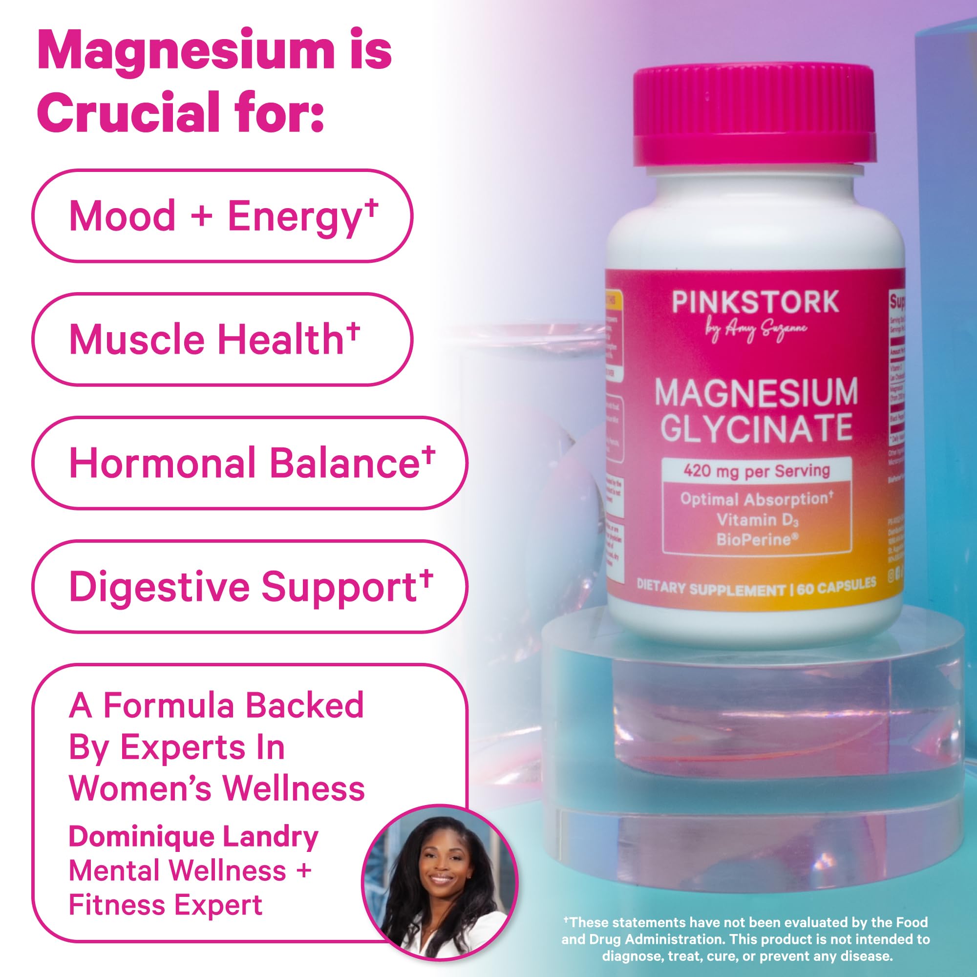 Pink Stork Magnesium Glycinate Capsules side view