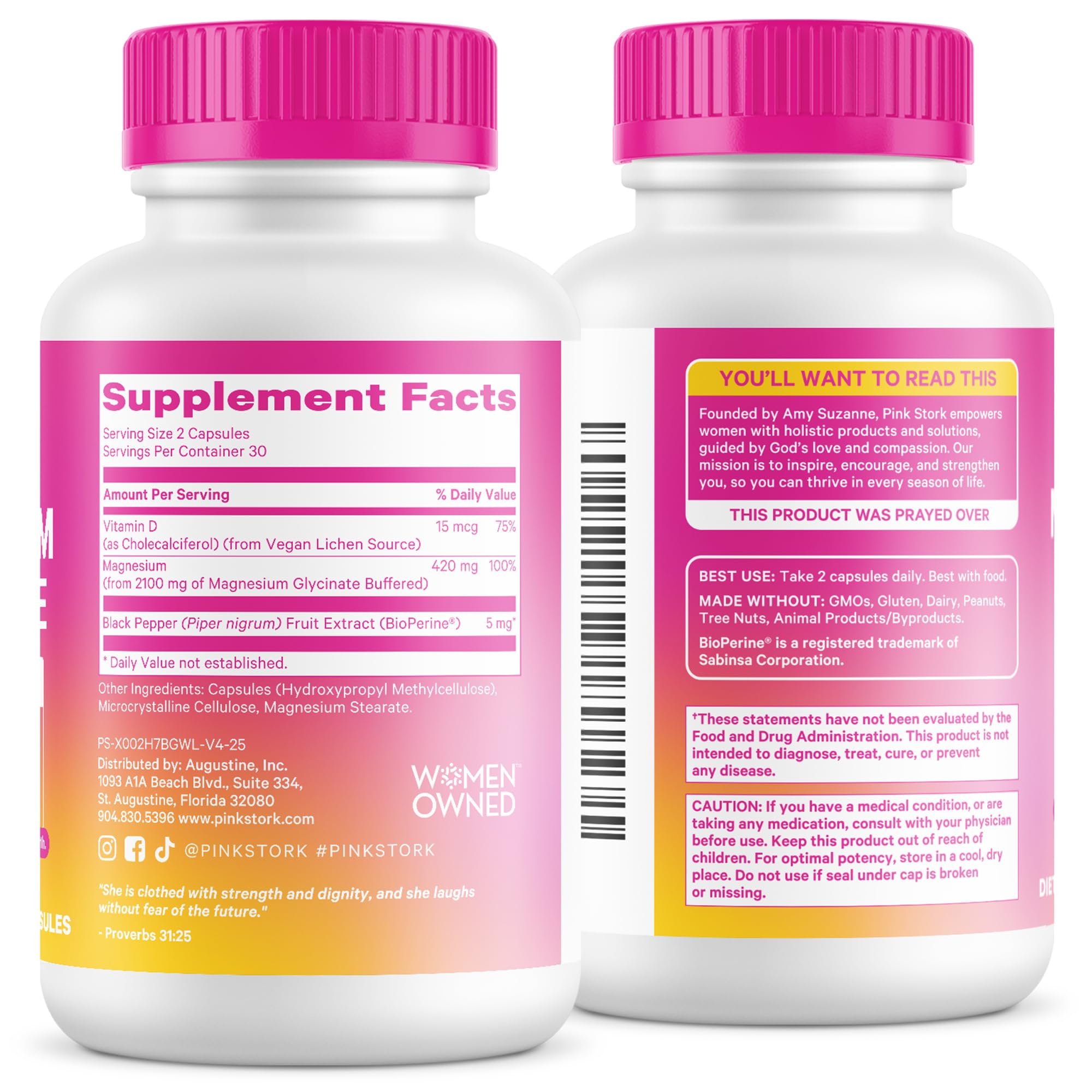 Pink Stork Magnesium Glycinate Capsules with a glass of water