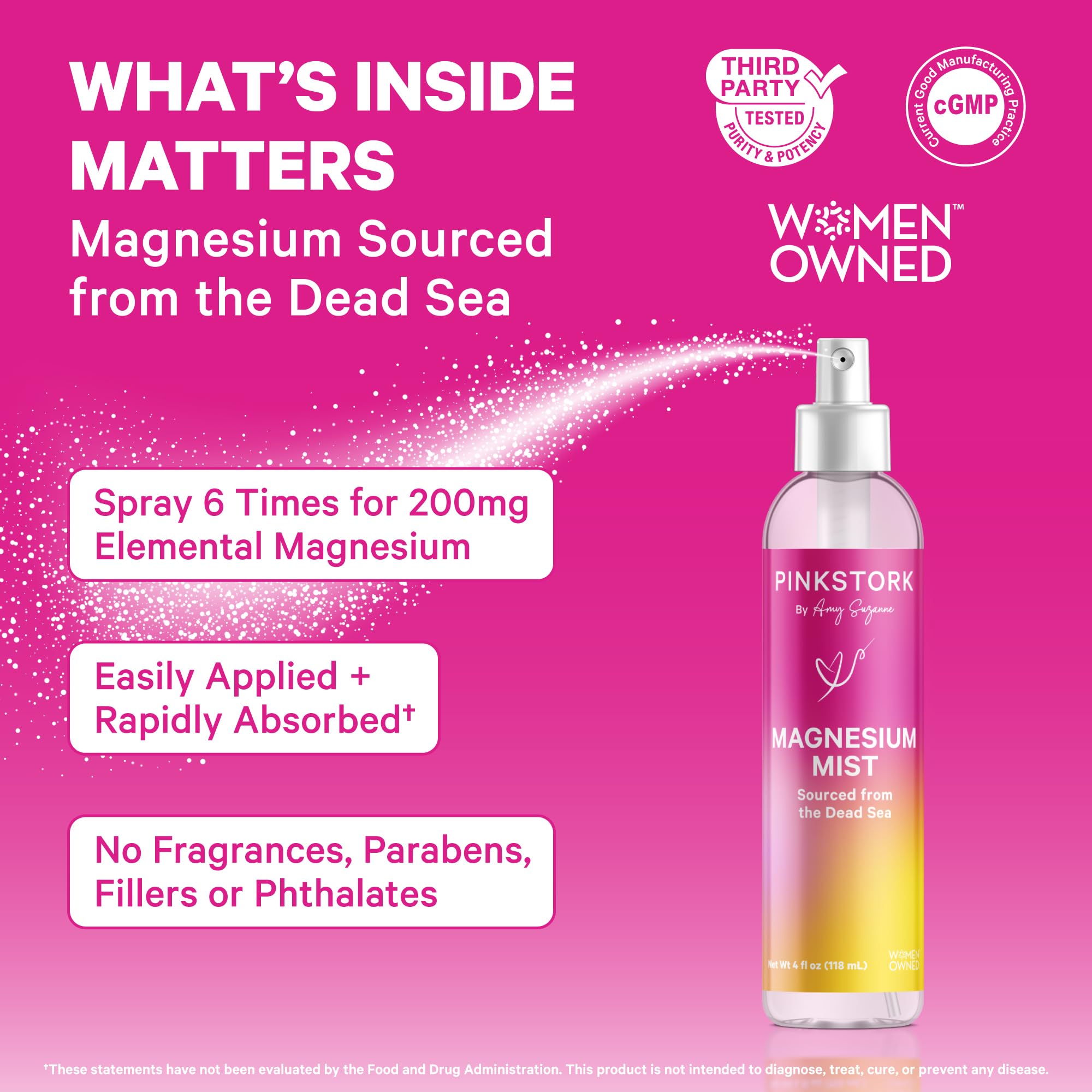 Pink Stork Magnesium Mist Spray 200mg back view