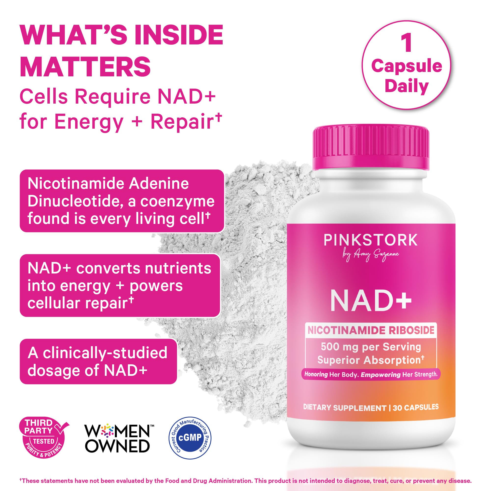 Pink Stork NAD+ Supplement capsule close-up