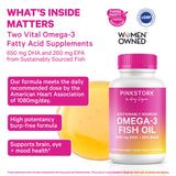 Pink Stork Omega 3 Fish Oil softgels in berry-scented packaging