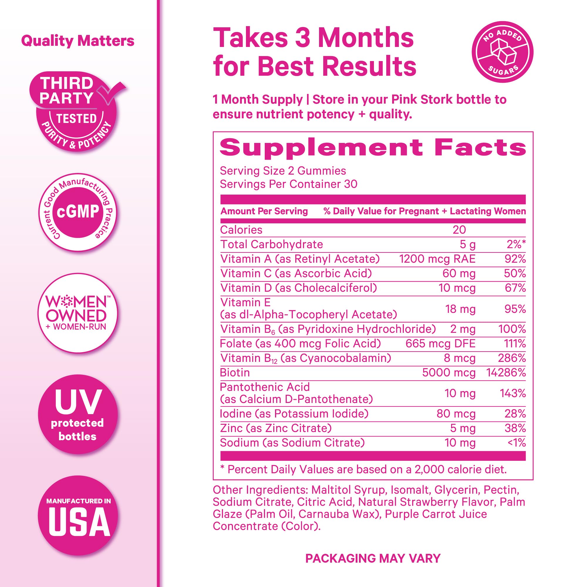 Pink Stork Postpartum Hair use Gummies with natural ingredients
