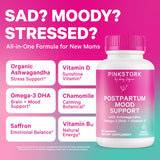 Pink Stork Postpartum Mood Support bottle with berry-scented tab