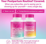 Pink Stork Postpartum Mood Support capsules with a soft-focus background