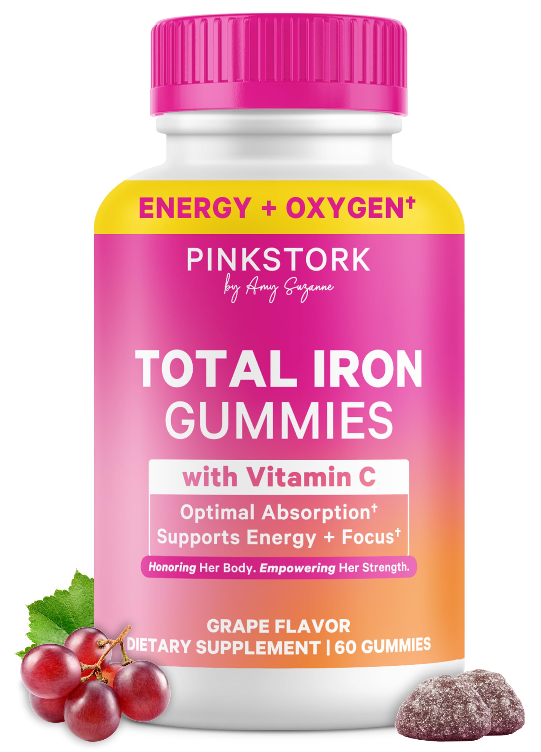 Pink Stork Pregnancy Iron Gummies front view with packaging