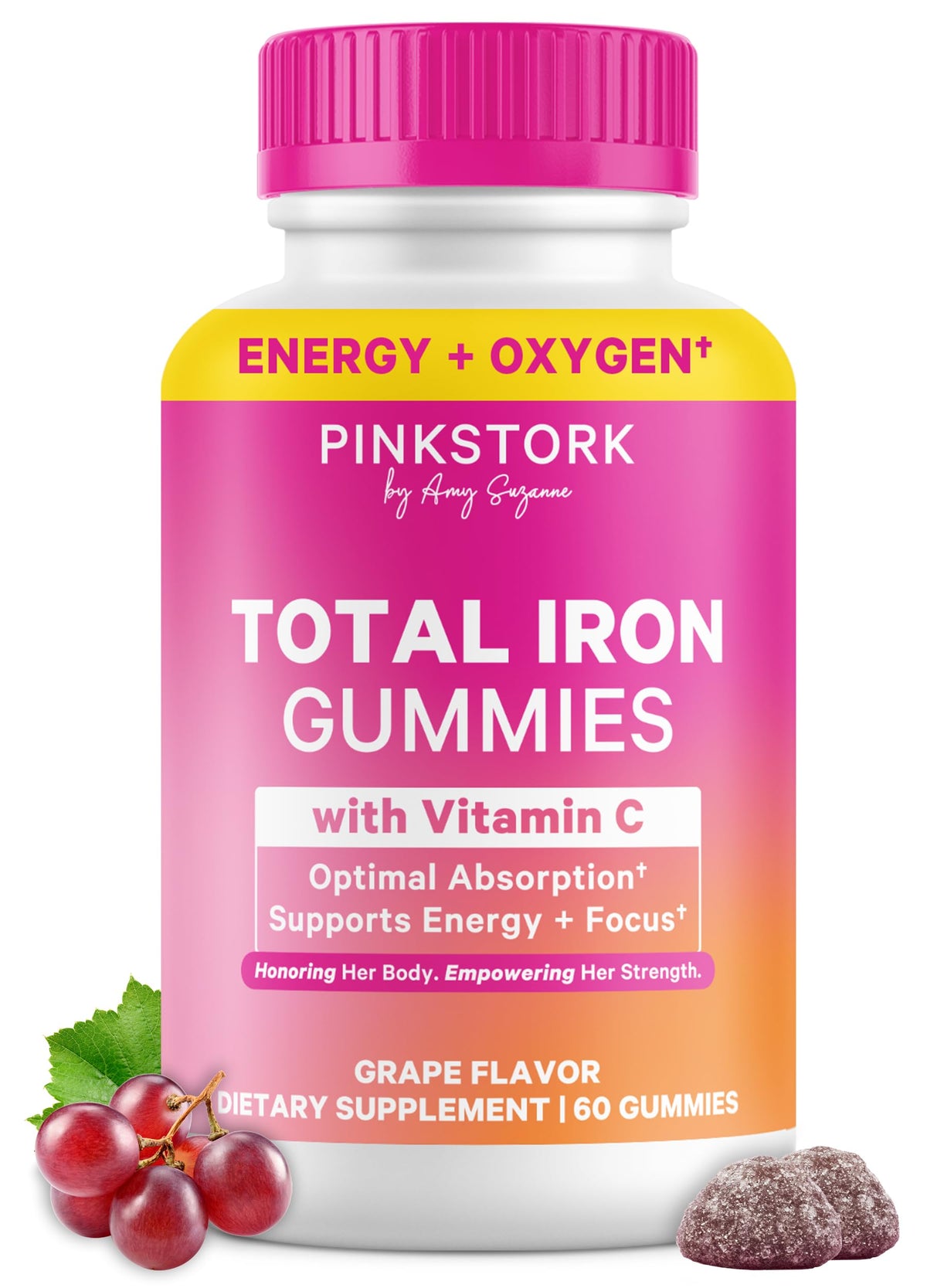 Pink Stork Pregnancy Iron Gummies front view with packaging