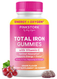 Pink Stork Pregnancy Iron Gummies front view with packaging