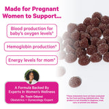 Pink Stork Pregnancy Iron Gummies side view with nutritional information