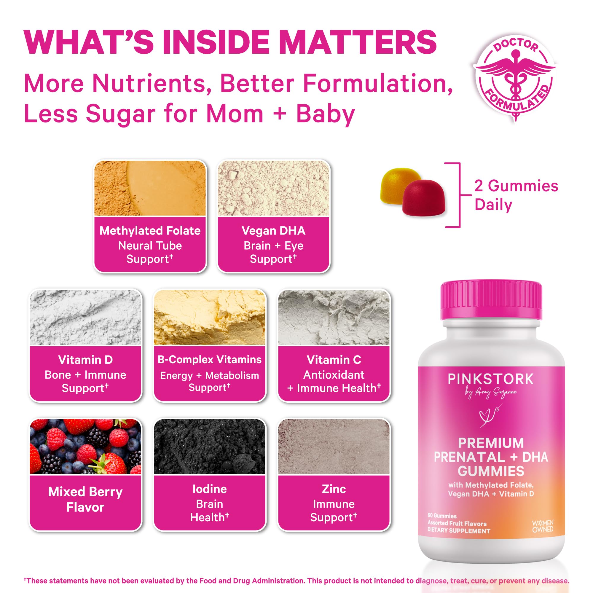 Pink Stork Premium Prenatal Gummies assorted fruit gummies