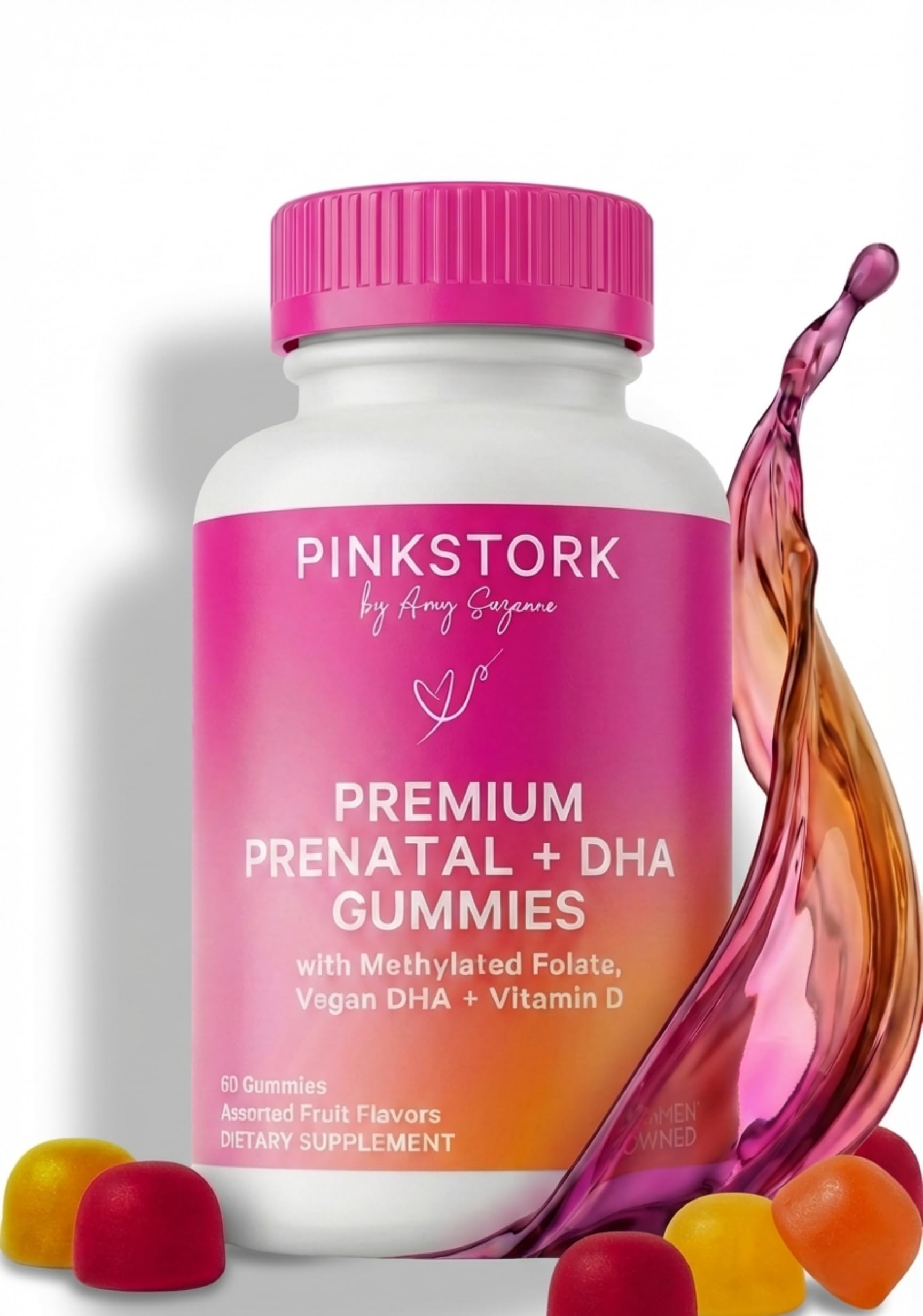 Pink Stork Premium Prenatal Gummies bottle front view