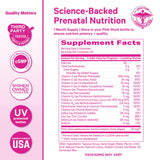Pink Stork Premium Prenatal Gummies on a kitchen counter