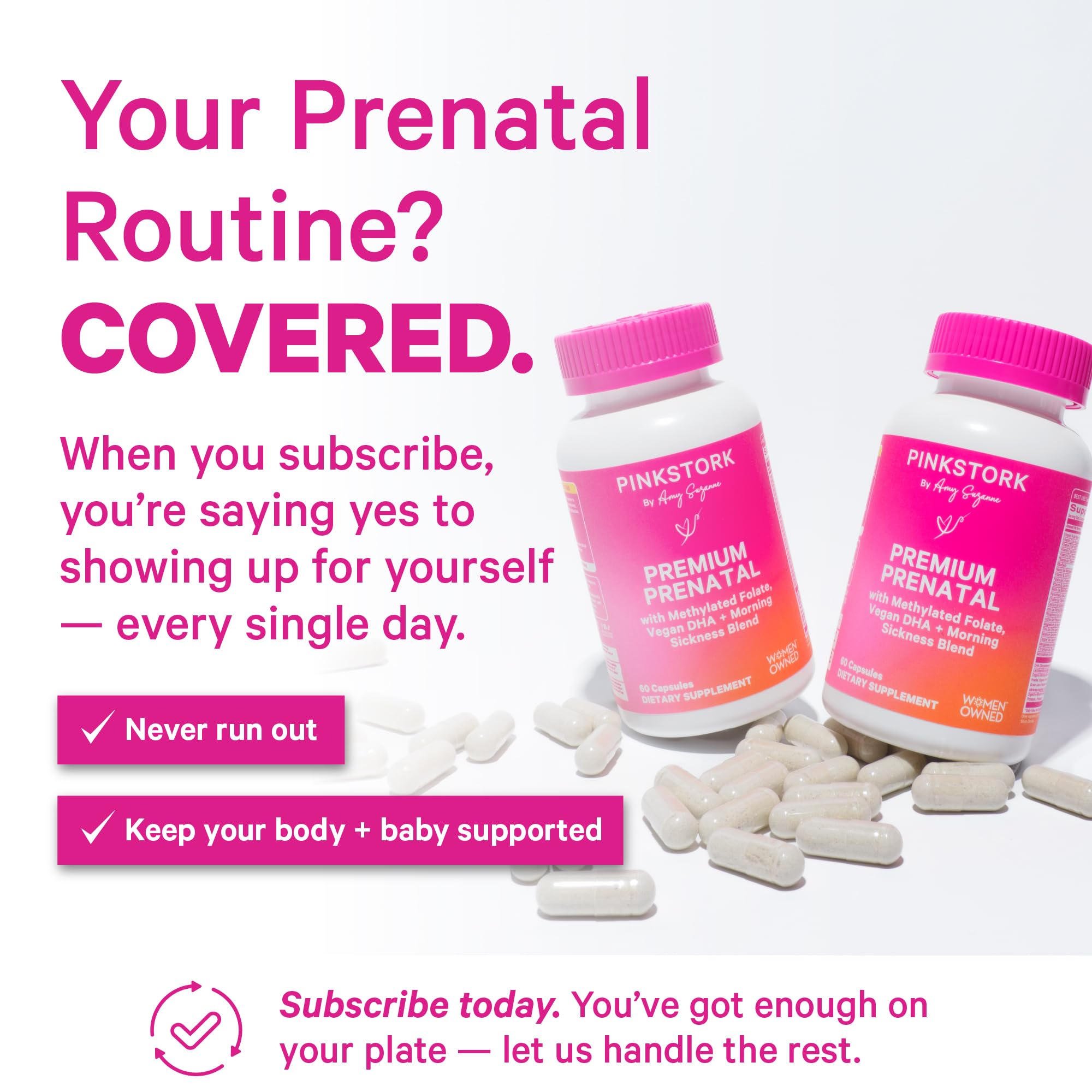 Pink Stork Premium Prenatal Vitamins bottle side view