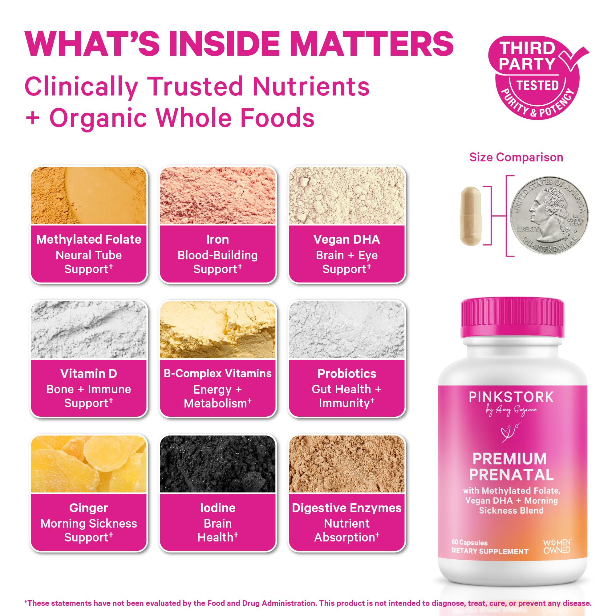 Pink Stork Premium Prenatal Vitamins capsule close-up