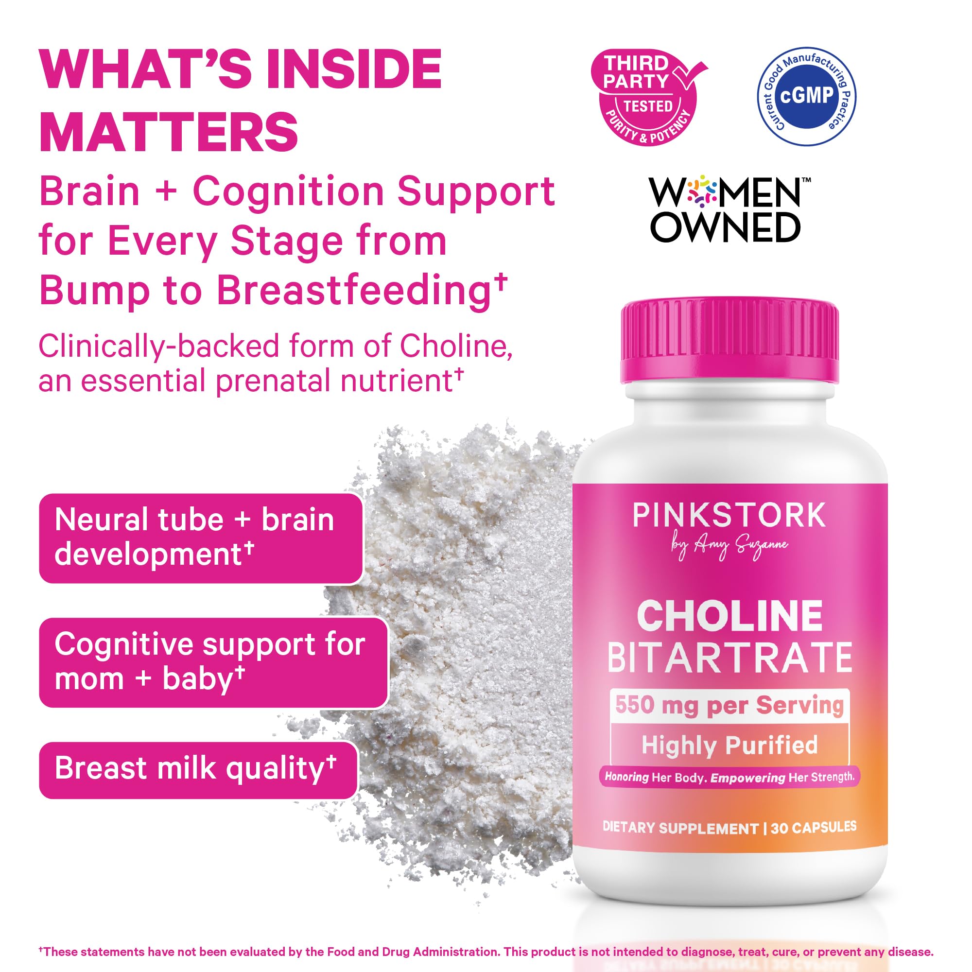 Pink Stork Prenatal Choline bottle with 30 capsules