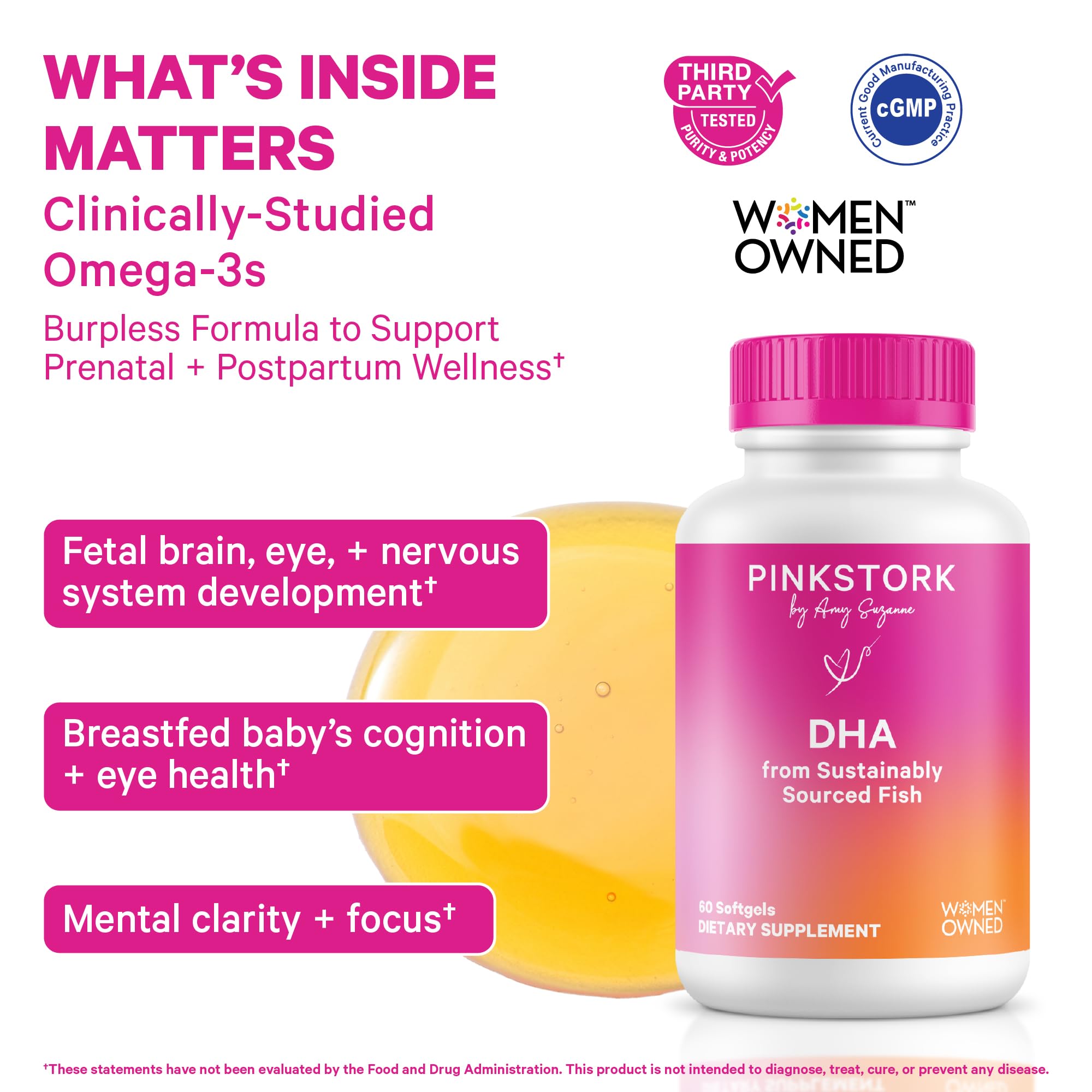 Pink Stork Prenatal DHA Omega 3 Supplement bottle with label