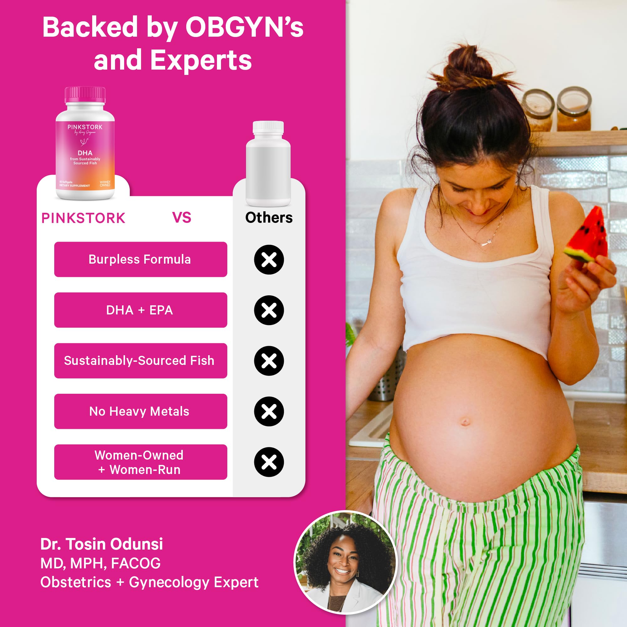 Pink Stork Prenatal DHA Omega 3 Supplement soft gels in hand