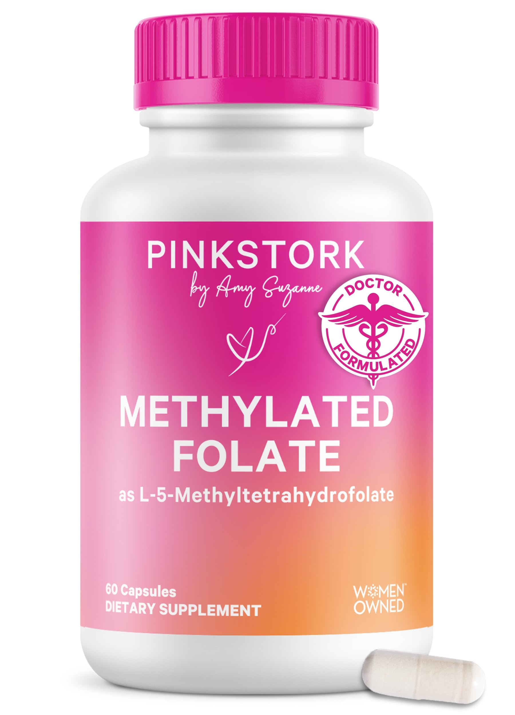 Pink Stork Prenatal Folate Supplement bottle front view