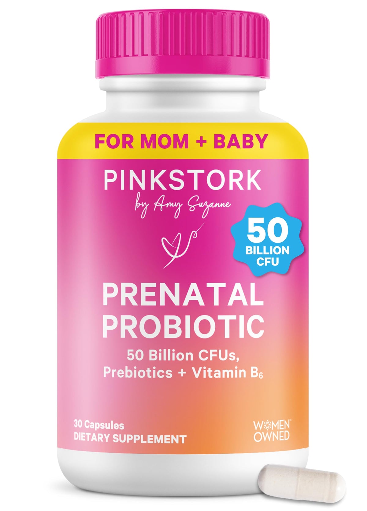 Pink Stork Prenatal Probiotic 30 Capsules front view