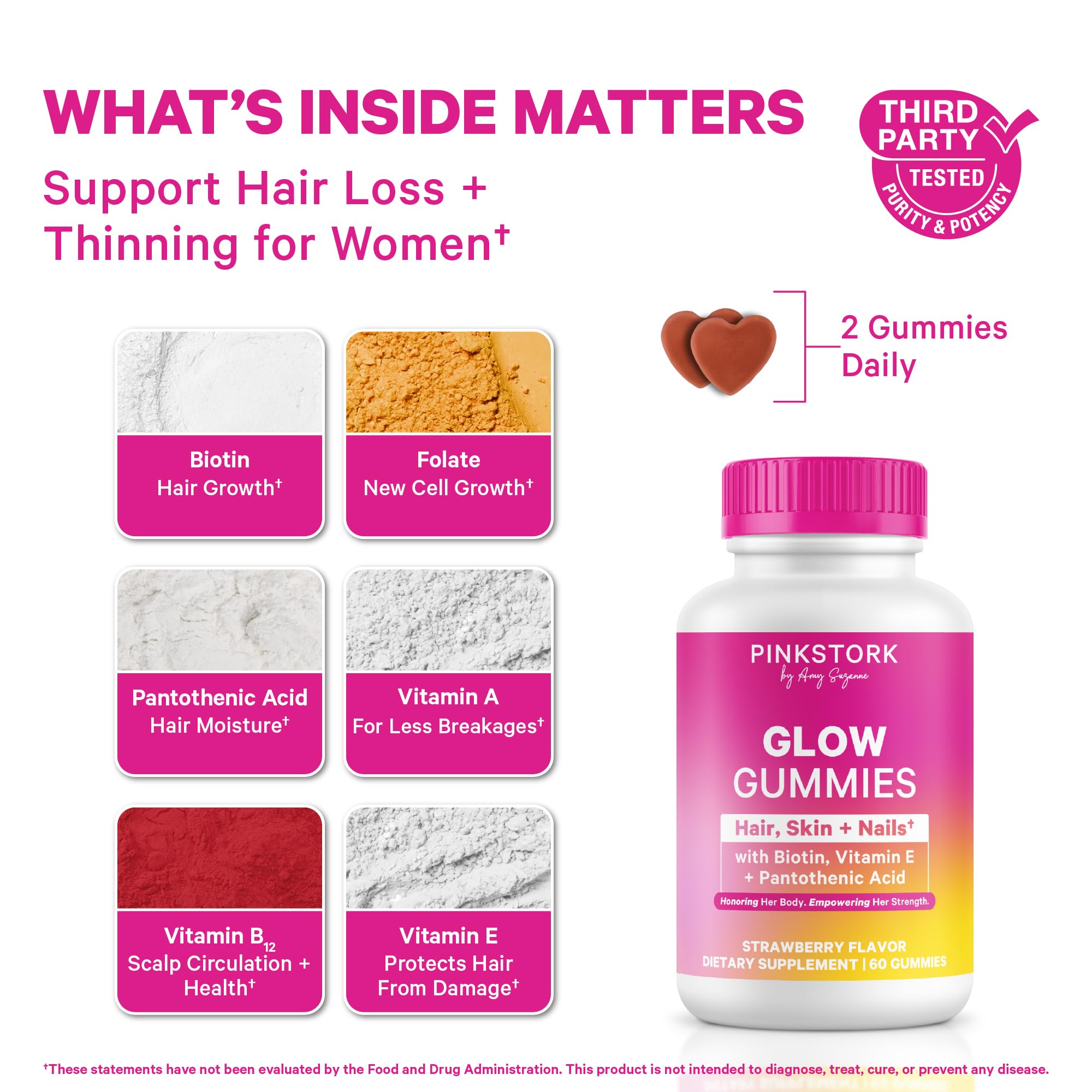 Pink Stork Total Glow Gummies side view showing nutrition facts